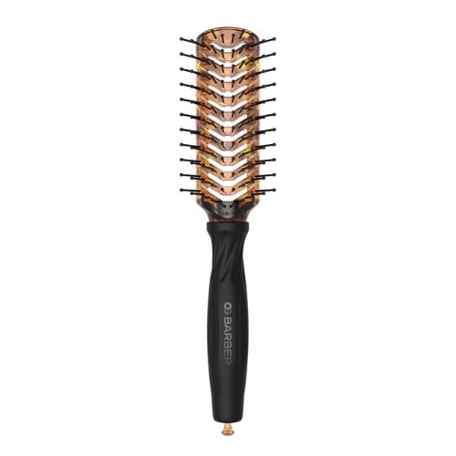 Brosse de séchage ultra rapide avec évents, poils ioniques, poignée ergonomique et pic rétractable.