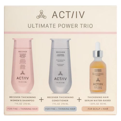 Coffret trio Actiiv Recover pour femme : une routine anti-chute 3 soins pour freiner la perte, stimuler la repousse et renforcer les cheveux colorés ou naturels.