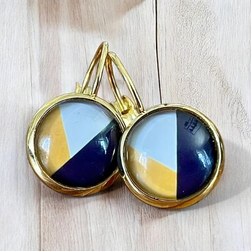 Boucles d'oreilles dormeuses en acier inoxydable, cabochons en verre illustrés, 12 mm de largeur, bijoux hypoallergéniques.