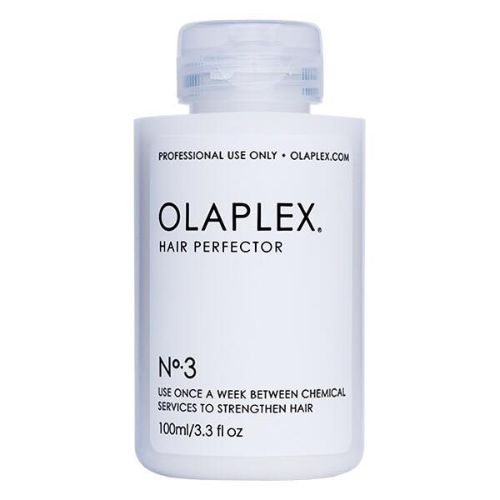 OLAPLEX No.3 Hair Perfector 100 ml – flacon blanc avec bouchon blanc, écriture noire, posé sur fond blanc. Traitement capillaire réparateur à domicile pour cheveux abîmés.