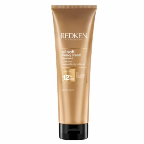 Masque capillaire Redken All Soft Heavy Cream en pot doré, soin nourrissant intense pour cheveux secs et rêches, texture riche professionnelle.