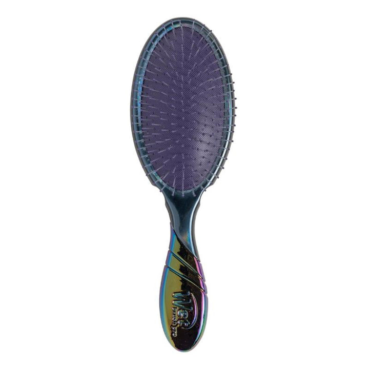 Brosse Wet Brush Galaxy avec coussin démêlant violet, poils souples IntelliFlex et poignée brillante multicolore, idéale pour tous types de cheveux.