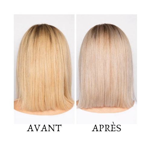 Ce shampoing hydratant violet corrige et combat les effets dorés et cuivrés des cheveux blonds, méchés et gris colorés ou naturels.