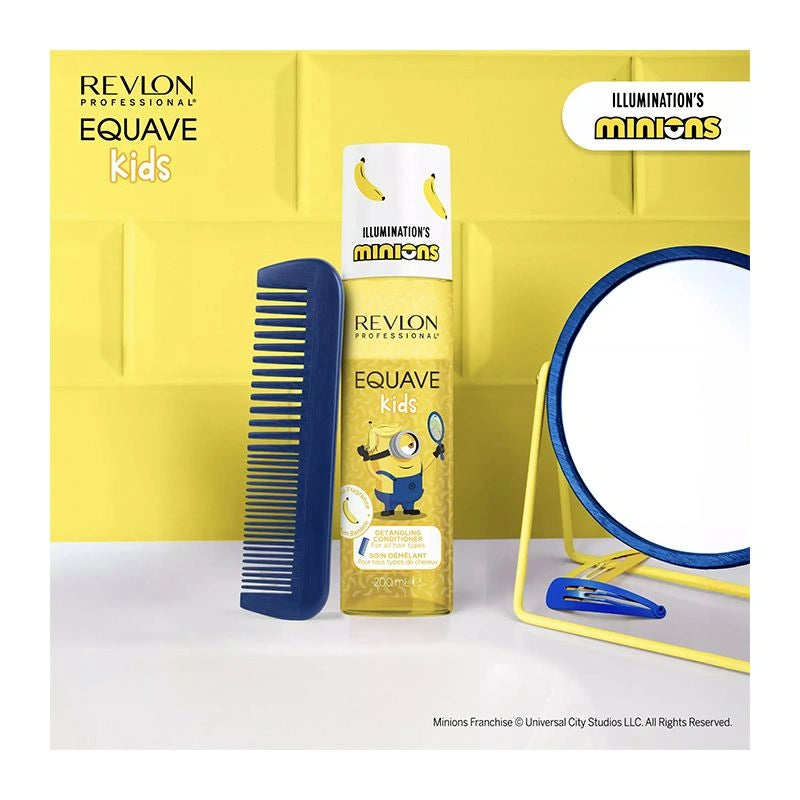 REVLON Equave Kids Minions soin démêlant pour enfants avec formule végane, hypoallergénique et protection thermique jusqu’à 220°C.