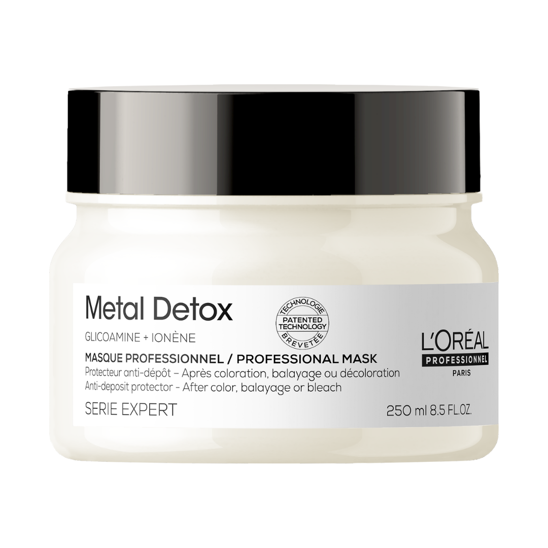 Masque Métal Détox L'Oréal Professionnel pot blanc traitement capillaire protecteur cheveux colorés abîmés eau dure
