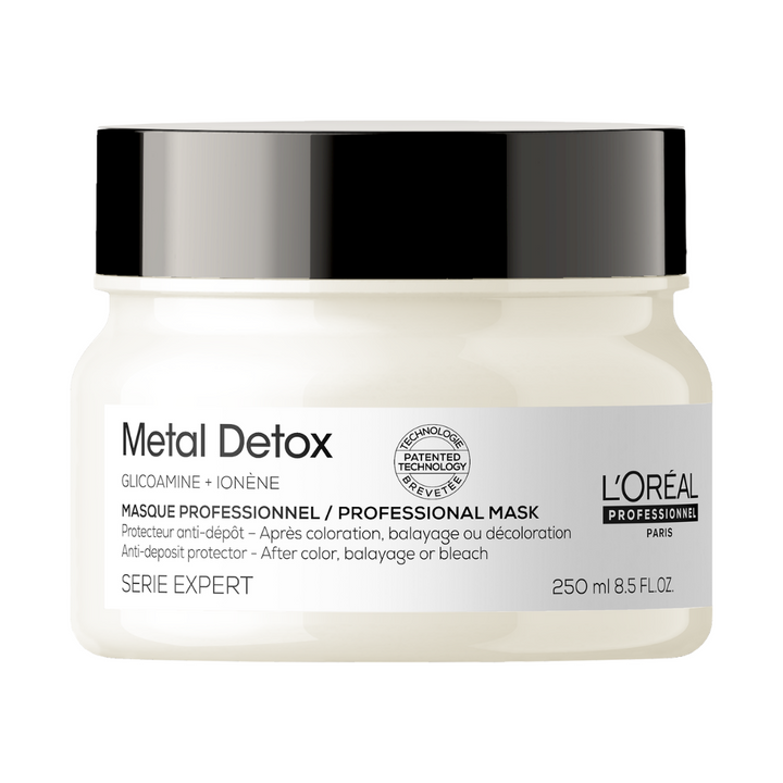 Masque Métal Détox L'Oréal Professionnel pot blanc traitement capillaire protecteur cheveux colorés abîmés eau dure
