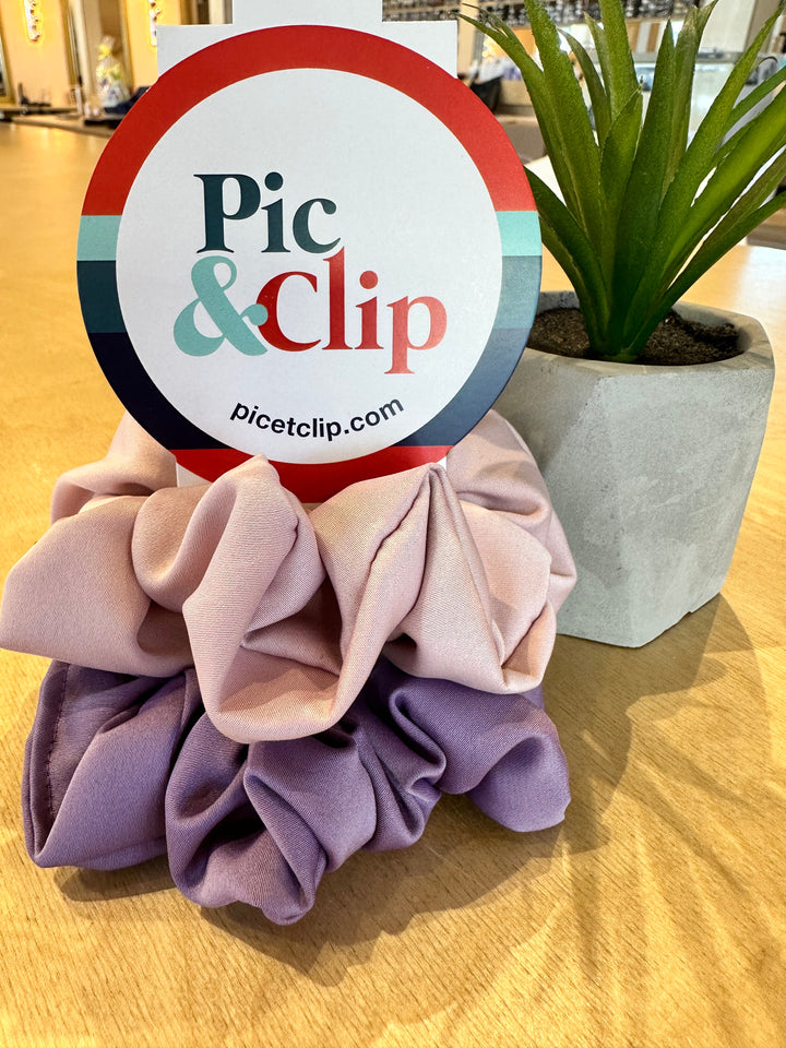 Duo de CHOUCHOUX rose pâle satin et lilas satin